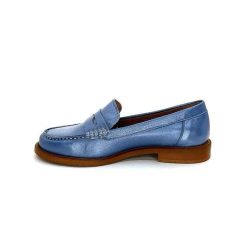 elisa lanci - lady shoes Ivoire Elsa N252 Cuir Bleu Nacre Mocassins