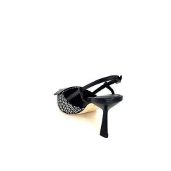 chantal Chantal 2227 Cuir Noir Raffia Noir Blanc Beige Escarpins