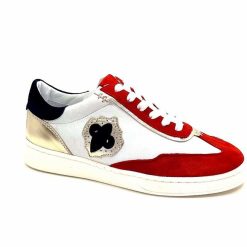 Donna Carolina Donna Carolina 51670 113 Cuir Blanc Daim Rouge Bleu Marine Baskets