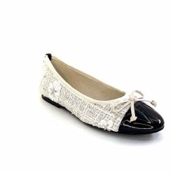 Ivoire0317a Ivoire 2204108 Textile Blanc Vernis Noir Ballerines