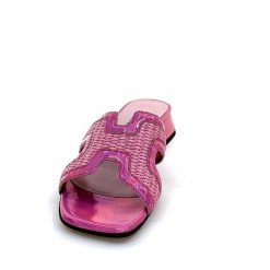 Ivoire0330 Ivoire 330 Cuir Irise Vernis Rose Raffia Rose Mules