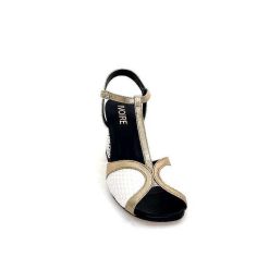 Ivoire0551 Ivoire 2225 Alba Cuir Noir Blanc Dore Sandales