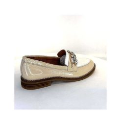 Myma Myma 7509 Cuir Vernis Frippe Beige Blanc Mocassins