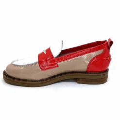 Ivoire0104a Ivoire A53115 Cuir Vernis Beige Blanc Corail Mocassins