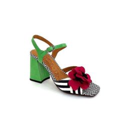 Chie Mihara Chie Mihara Pirota Cuir Jaune Vert Fleur Rose Sandales