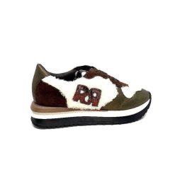 Requin Reqins Urielle Cuir Marron Textile Ecru Baskets