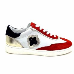 Donna Carolina Donna Carolina 51670 113 Cuir Blanc Daim Rouge Bleu Marine Baskets