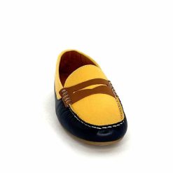 Ivoire0209b Ivoire 10322 Sauvage Cuir Bleu Marine Jaune Marron Mocassins