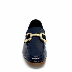 382-ivoire Ivoire 30303 Cuir Vernis Bleu Marine Mocassins