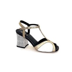 Ivoire0551 Ivoire 2225 Alba Cuir Noir Blanc Dore Sandales