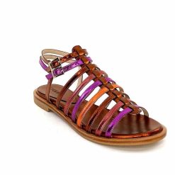 ivoire-395 Ivoire E10433 Neopolis Cuir Metal Orange Fuchsia Sandales