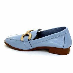 382-ivoire Ivoire 30303 Cuir Vernis Bleu Ciel Mocassins