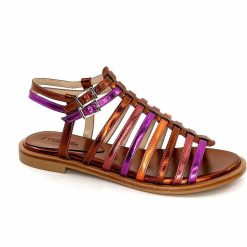 ivoire-395 Ivoire E10433 Neopolis Cuir Metal Orange Fuchsia Sandales