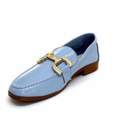 382-ivoire Ivoire 30303 Cuir Vernis Bleu Ciel Mocassins