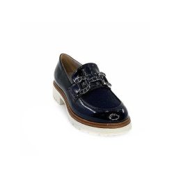 Ivoire0130a Ivoire 8B5085 Cuir Vernis Textile Bleu Marine Mocassins