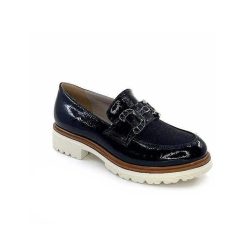 Ivoire0130a Ivoire 8B5085 Cuir Vernis Textile Bleu Marine Mocassins