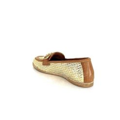 AS 98 B77101-101 Cuir Marron Raffia Dore Mocassins