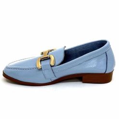 382-ivoire Ivoire 30303 Cuir Vernis Bleu Ciel Mocassins