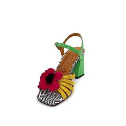 Chie Mihara Chie Mihara Pirota Cuir Jaune Vert Fleur Rose Sandales