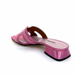 Ivoire0330 Ivoire 330 Cuir Irise Vernis Rose Raffia Rose Mules