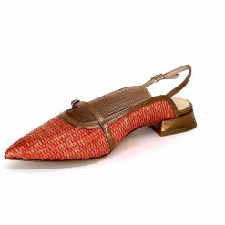 Ivoire0532 Ivoire X1406 Raffia Orange Cuir Bronze Ballerines