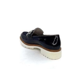 Ivoire0130a Ivoire 8B5085 Cuir Vernis Textile Bleu Marine Mocassins