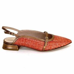 Ivoire0532 Ivoire X1406 Raffia Orange Cuir Bronze Ballerines