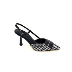 chantal Chantal 2227 Cuir Noir Raffia Noir Blanc Beige Escarpins