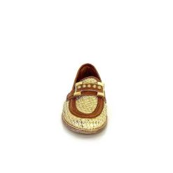 AS 98 B77101-101 Cuir Marron Raffia Dore Mocassins