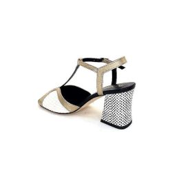 Ivoire0551 Ivoire 2225 Alba Cuir Noir Blanc Dore Sandales