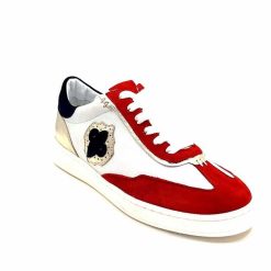 Donna Carolina Donna Carolina 51670 113 Cuir Blanc Daim Rouge Bleu Marine Baskets