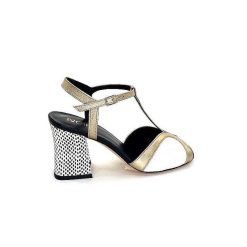 Ivoire0551 Ivoire 2225 Alba Cuir Noir Blanc Dore Sandales