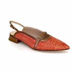 Ivoire0532 Ivoire X1406 Raffia Orange Cuir Bronze Ballerines