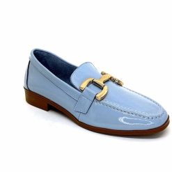 382-ivoire Ivoire 30303 Cuir Vernis Bleu Ciel Mocassins