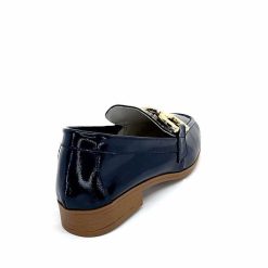 382-ivoire Ivoire 30303 Cuir Vernis Bleu Marine Mocassins