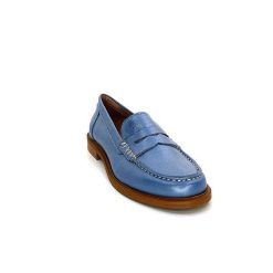 elisa lanci - lady shoes Ivoire Elsa N252 Cuir Bleu Nacre Mocassins