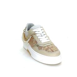 Méliné Meline Ne 831 Cat 2 Var Cuir Beige Textile Rose Bijoux Baskets