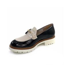 Ivoire0130a Ivoire 8B5116 Vernis Noir Cuir Beige Mocassins