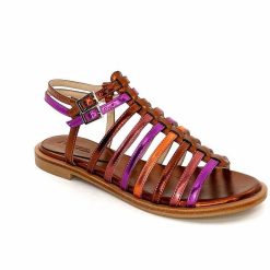 ivoire-395 Ivoire E10433 Neopolis Cuir Metal Orange Fuchsia Sandales