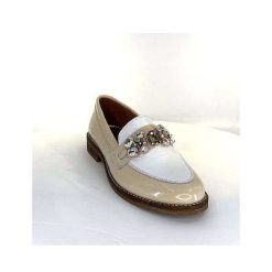 Myma Myma 7509 Cuir Vernis Frippe Beige Blanc Mocassins