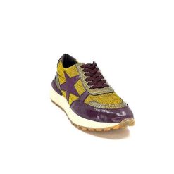 Requin Reqins Urania Mix Cuir Violet Textile Moutarde Baskets