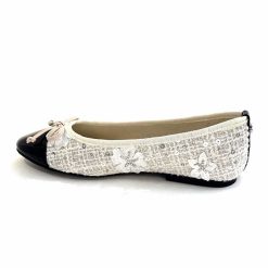 Ivoire0317a Ivoire 2204108 Textile Blanc Vernis Noir Ballerines