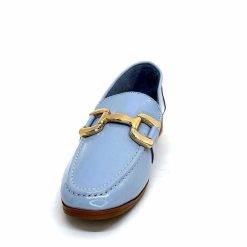 382-ivoire Ivoire 30303 Cuir Vernis Bleu Ciel Mocassins