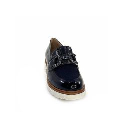 Ivoire0130a Ivoire 8B5085 Cuir Vernis Textile Bleu Marine Mocassins