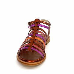 ivoire-395 Ivoire E10433 Neopolis Cuir Metal Orange Fuchsia Sandales