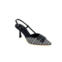 chantal Chantal 2227 Cuir Noir Raffia Noir Blanc Beige Escarpins