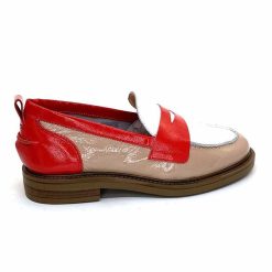 Ivoire0104a Ivoire A53115 Cuir Vernis Beige Blanc Corail Mocassins