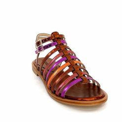 ivoire-395 Ivoire E10433 Neopolis Cuir Metal Orange Fuchsia Sandales