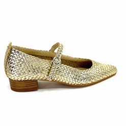 Ivoire0303 Ivoire 24776 Cuir Tresse Or Ballerines