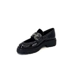 Ivoire0104a Ivoire 52195 Cuir Noir Daim Noir Mocassins